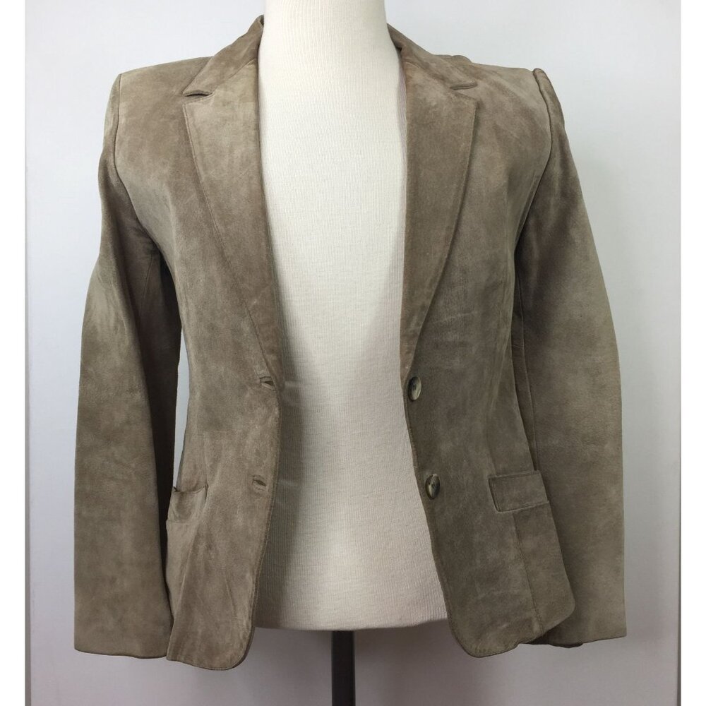 Vintage Karen Silton Womens Khaki Suede Leather Jacket Blazer Coat Size 12